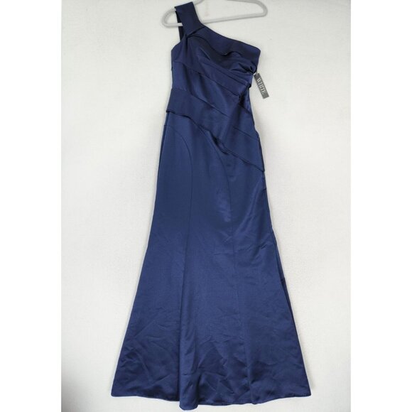 White by Vera Wang Dress Womens 2 Blue Satin One Shoulder Formal Maxi Gown NEW - Picture 1 of 11